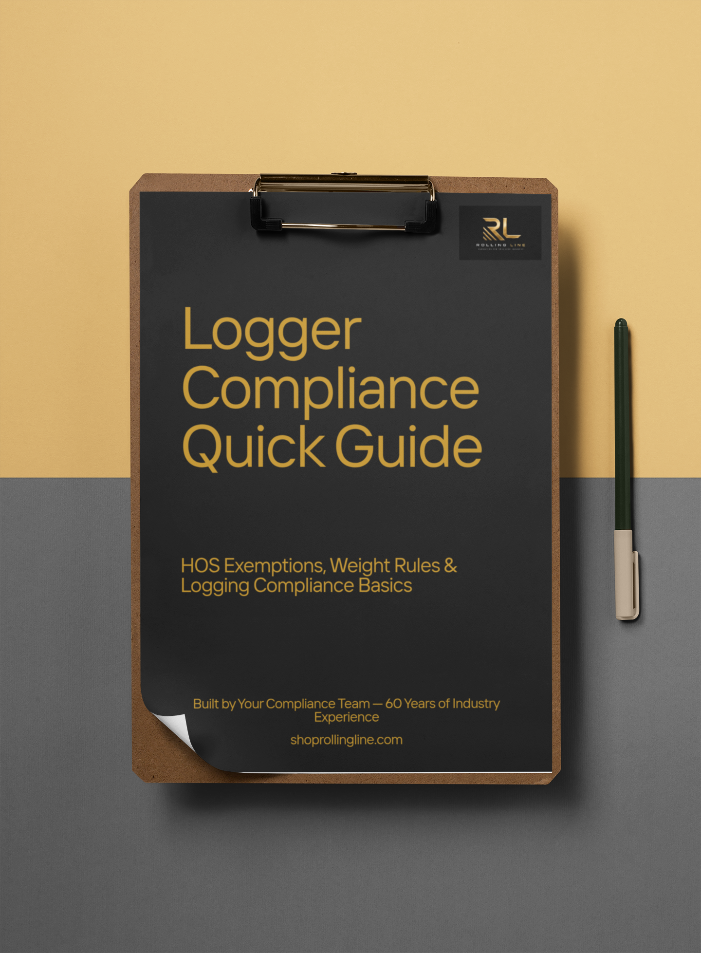 Clipboard with 'Logger Compliance Quick Guide' on a gradient background