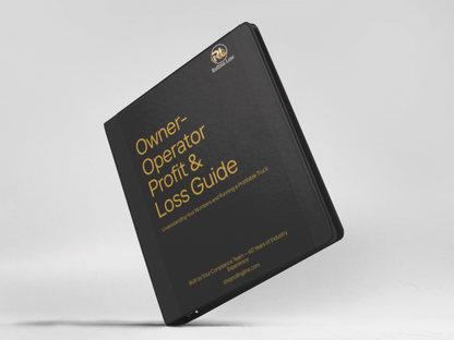 Black book titled 'Owner-Operator Profit & Loss Guide' on a light gray background