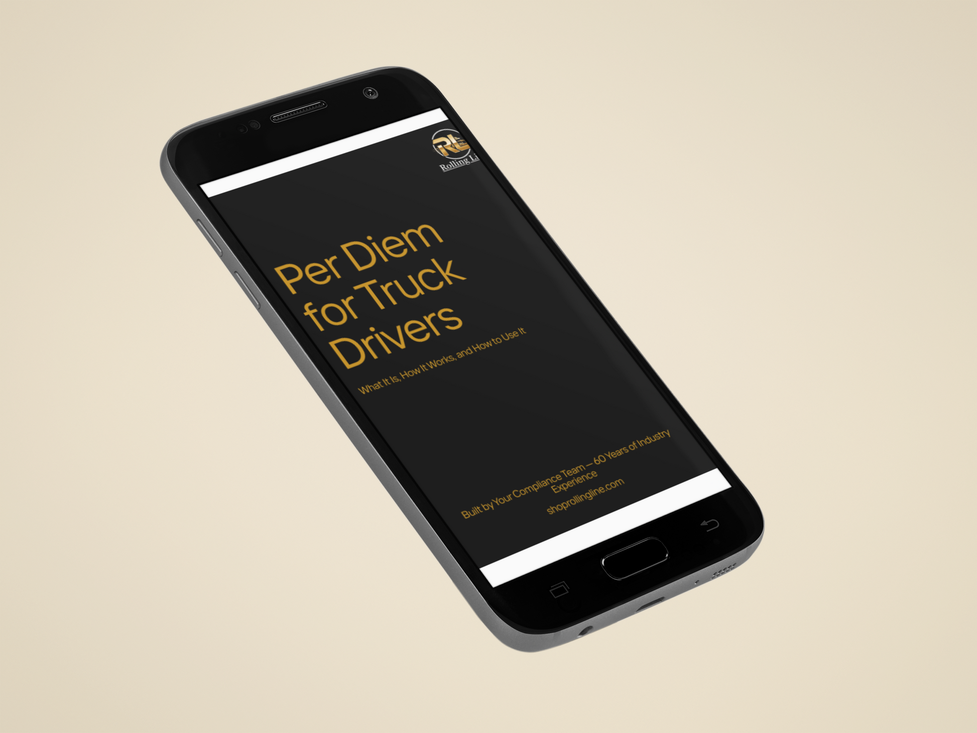 Phone displaying 'Per Diem for Truck Drivers' app on a beige background