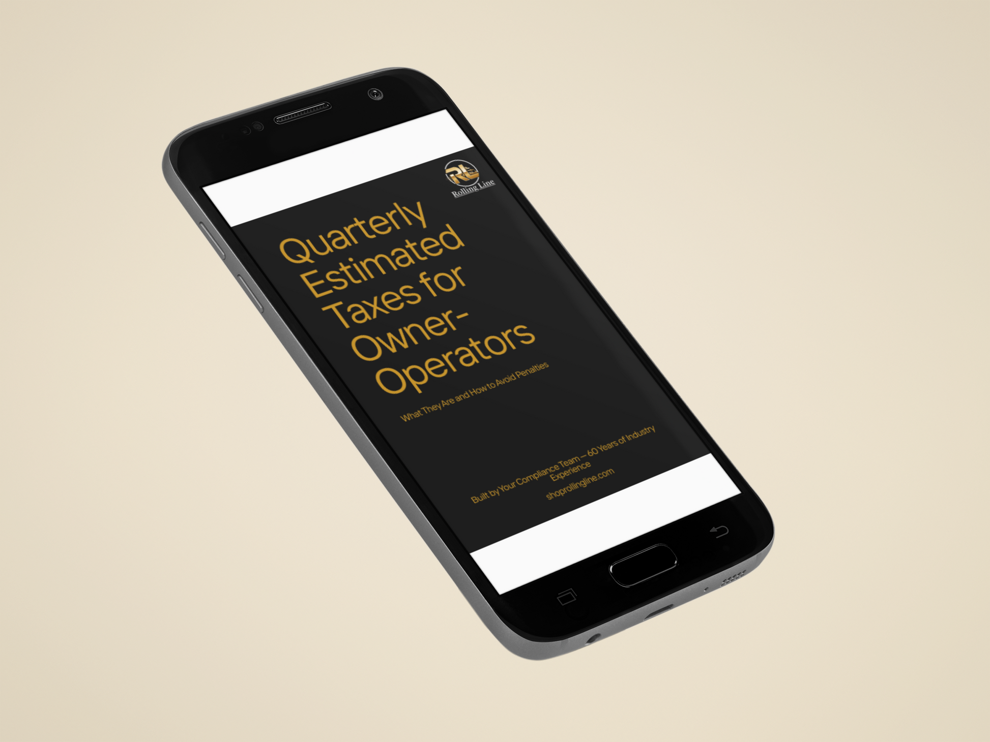 Phone displaying a document titled 'Quarterly Estimated Taxes for Owner-Operators' on a beige background
