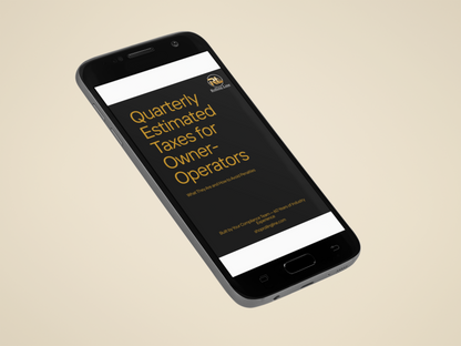 Phone displaying a document titled 'Quarterly Estimated Taxes for Owner-Operators' on a beige background