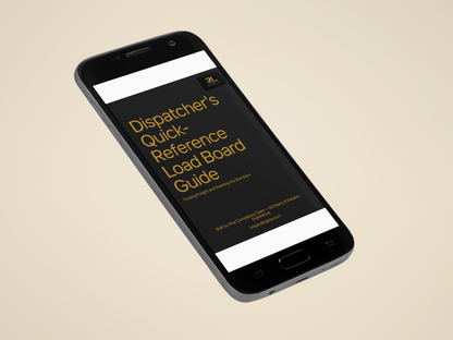 Phone displaying a 'Dispatcher's Quick Reference Load Board Guide' on a beige background