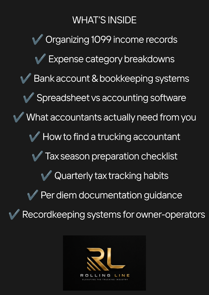 List of tax preparation topics with Rolling Line logo on a black background
